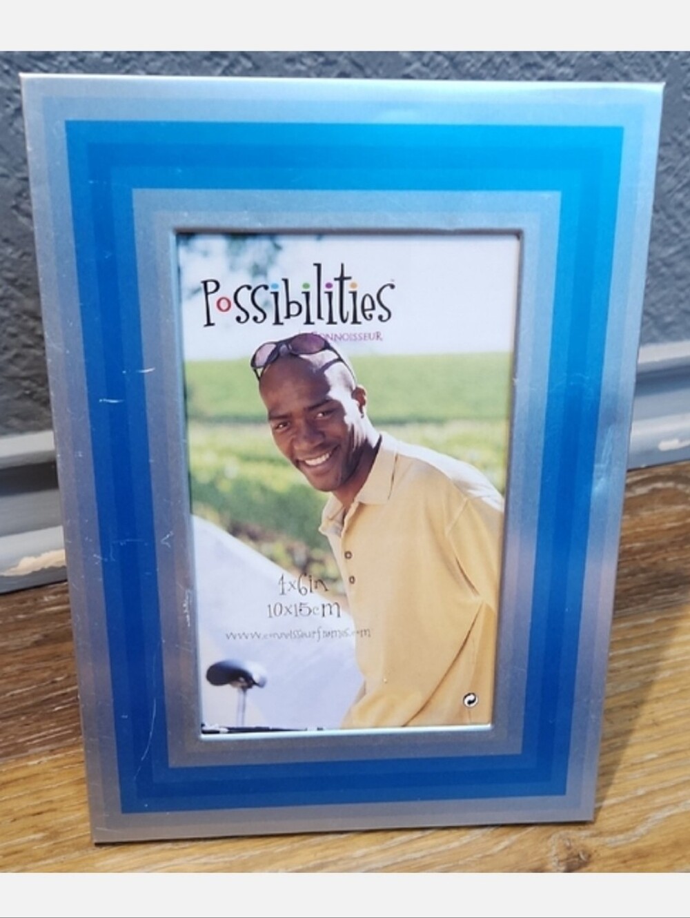 Connoisseur 4x6 Blue Silver Metal Striped Photo Frame